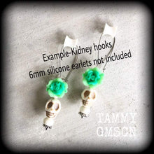Load image into Gallery viewer, Rose earrings, Skull earrings, Day of the Dead jewelry, Vodoo earrings, Santeria jewelry, Voodou, Los Muertos, Plug dangles, Tunnel dangles