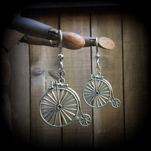 Load image into Gallery viewer, Retro ear hangers Ear weights Tunnel dangles Tunnel earrings Plug earrings Kitsch Boho Penny Farthing Bicycle Vintage Steampunk 00g 0g 2g 4g