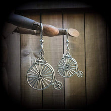 Load image into Gallery viewer, Retro ear hangers Ear weights Tunnel dangles Tunnel earrings Plug earrings Kitsch Boho Penny Farthing Bicycle Vintage Steampunk 00g 0g 2g 4g