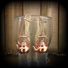 Load image into Gallery viewer, Kettle earrings Teapot earrings Kettle Ear weights Novelty ear hangers Coffee pot ear hangers ear weights Pierced ears Stretched ears Gauges