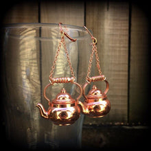 Load image into Gallery viewer, Kettle earrings Teapot earrings Kettle Ear weights Novelty ear hangers Coffee pot ear hangers ear weights Pierced ears Stretched ears Gauges