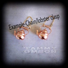 Load image into Gallery viewer, Kettle earrings Teapot earrings Kettle Ear weights Novelty ear hangers Coffee pot ear hangers ear weights Pierced ears Stretched ears Gauges