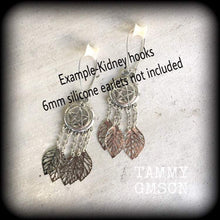 Load image into Gallery viewer, Witchy earrings Leaf earrings Goddess earrings Artemis Tunnel earrings Gothic Emo Occult Plug earrings Boho earrings Pierced ears Gauges 14g