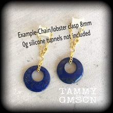 Load image into Gallery viewer, Lapis Lazuli Ear hangers Gemstone Ear weights Tunnel dangles Tunnel earrings Hanging gauges Plug earrings Stretched ears Gauged earrings 00g
