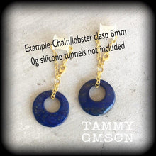 Load image into Gallery viewer, Lapis Lazuli Earrings Gemstone Crystal Pierced Ears Dangle Earrings Stone Earrings Tapers Plug earrings Stretched ears Gauged earrings 2g 4g