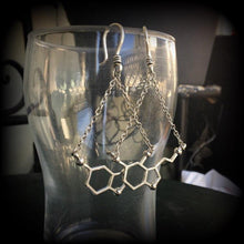 Load image into Gallery viewer, Serotonin ear hangers Molecule Tunnel dangles Science Chemical Nerd Geek Plug dangles Hanging gauges Gauged earrings Anatomy Science jewelry