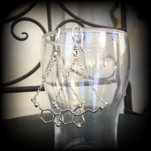 Load image into Gallery viewer, Serotonin ear hangers Molecule Tunnel dangles Science Chemical Nerd Geek Plug dangles Hanging gauges Gauged earrings Anatomy Science jewelry