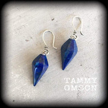 Load image into Gallery viewer, Lapis Lazuli earrings Gemstone earrings Boho earrings Chakra jewelry Egyptian jewelry Dangle earrings Tunnel earrings Plug earrings Gauges