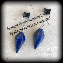 Load image into Gallery viewer, 2 gauge ear weights Light weight ear hangers Lapis Lazuli 6mm gemstone tapers Tunnel dangles Hanging gauges 6mm plug dangles Gauged earrings