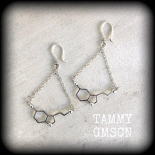 Load image into Gallery viewer, Serotonin ear hangers Molecule Tunnel dangles Science Chemical Nerd Geek Plug dangles Hanging gauges Gauged earrings Anatomy Science jewelry