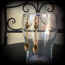 Load image into Gallery viewer, Spoon earrings Crown earrings Cutlery jewelry Barista earrings Tea Party earrings Alice in Wonderland High Tea earrings Tunnel earrings 14g