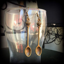 Load image into Gallery viewer, Spoon earrings Crown earrings Cutlery jewelry Barista earrings Tea Party earrings Alice in Wonderland High Tea earrings Tunnel earrings 14g
