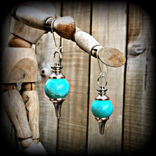 Load image into Gallery viewer, 3mm gemstone ear weights 0 gauge turquoise ear hangers 8mm plug dangles 6mm plug earrings 4mm tunnel dangles Gauged earrings Tunnel earrings