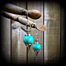 Load image into Gallery viewer, Turquoise Earrings Gemstone earrings Pendulum Pagan Crystal ear weights Plug earrings Pierced ears Gauged earrings Tunnel earrings 2g 4g 6g