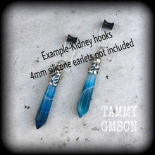 Load image into Gallery viewer, Agate Ear hangers Gemstone Ear weights Stone Pendulum Tunnel Dangle earrings Plug earrings Wicca Gothic earrings Gauged earrings Tunnels
