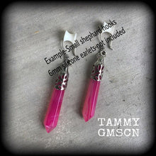 Load image into Gallery viewer, Pink agate earrings Gemstone earrings Stone Earrings Pendulum earrings Dangle earrings Pierced ears Tunnel earrings Plug earrings Gauges 0g