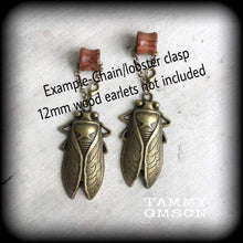 Load image into Gallery viewer, 2 gauge 6mm Ear weights Bronze ear hangers Locust Tunnel earrings Cicada Plug earrings Gauged earrings Hanging gauges Plug dangles 8mm 0g 4g