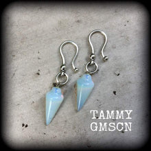 Load image into Gallery viewer, 2 gauge, 0g, 6mm ear hangers, Moonstone ear weights, Tunnel weights, Plug dangles, Hanging gauges, Gauged earrings, Earrings for gauged ears