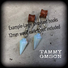 Load image into Gallery viewer, Opalite earrings, Moonstone earrings, Pendulum earrings, Wicca earrings, Gemstone earrings, Tunnel earrings, Crystal, For pierced ears