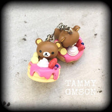 Load image into Gallery viewer, Rilakkuma earrings Kawaii Earrings Kitsch earrings Bear earrings Hello Kitty earrings Kawaii Japanese earrings Cute earrings Plug earrings