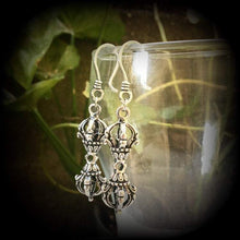 Load image into Gallery viewer, Tibetan ear weights, Dorje Vajra ear hangers, Ethnic ear weights, Tunnel dangles, Plug dangles, Buddha weights, Hanging gauges,  00g 0g 2g