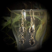Load image into Gallery viewer, Tibetan ear weights, Dorje Vajra ear hangers, Ethnic ear weights, Tunnel dangles, Plug dangles, Buddha weights, Hanging gauges,  00g 0g 2g