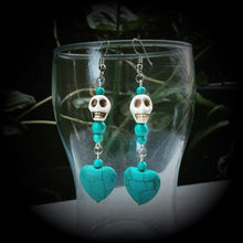 Load image into Gallery viewer, Skull earrings Day of the Dead earrings Los Muertos Heart earrings Frost Bite Halloween Ear hangers Tunnel dangles Plug earrings French hook