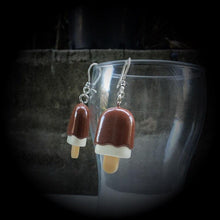 Load image into Gallery viewer, Ice Cream earrings Paddle pop earrings Ice cream jewelry Food earrings Munchies Junk food jewelry Tunnel earrings Chocolate ice cream Gauges