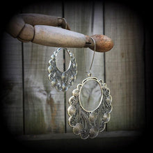 Load image into Gallery viewer, Artemis earrings, Goddess jewelry, Dangle earrings, Boho jewelry, Shield maiden, Plug earrings, Wicca jewelry,Tunnel dangles, Plug dangles