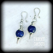Load image into Gallery viewer, Lapis Lazuli weights Gemstone ear weights Pendulum ear hangers Tunnel dangles Hanging dangles Plug earrings Stretched ears Gauged earrings