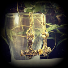 Load image into Gallery viewer, Thors Hammer earrings Rune Viking Plug earrings Occult Viking Norse Esoteric Gauged earrings Pierced ears Tunnel dangles Ear weights 00g 0g