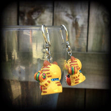 Load image into Gallery viewer, Maneki Neko earrings for stretched lobes, Happy Cat ear weights, Japanese Beckoning Cat, Plug dangles, Hanging gauges, Tunnel dangles, Gauge
