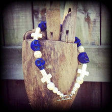 Load image into Gallery viewer, Halloween skull bracelet Day of the Dead bracelet Skull bracelet Cross bracelet Stone bracelet Santeria bracelet Gothic Voodoo bracelet