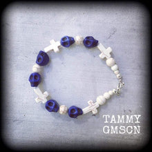 Load image into Gallery viewer, Halloween skull bracelet Day of the Dead bracelet Skull bracelet Cross bracelet Stone bracelet Santeria bracelet Gothic Voodoo bracelet