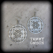Load image into Gallery viewer, Chakra earrings, Flower of Life earrings, Sacred Geometry, Geometric jewelry, Fractal earrings, Seed of life jewelry, Tunnel earrings 8g 6g