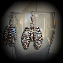 Load image into Gallery viewer, Rig Cage earrings Halloween earrings Horror earrings Bone earrings Skeleton earrings Gauged earrings Zombie earrings Los Muertos earrings