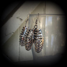 Load image into Gallery viewer, Rig Cage earrings Halloween earrings Horror earrings Bone earrings Skeleton earrings Gauged earrings Zombie earrings Los Muertos earrings