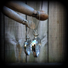 Load image into Gallery viewer, Amethyst earrings Heart earrings Valentines Gemstone Crystal Pierced ears Gauged earrings Plug earrings Dangly plugs Ear hangers Ear weights