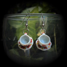 Load image into Gallery viewer, Tea cup earrings Tea Party Heart earrings Tea cup jewelry Alice in Wonderland 5mm Tunnel earrings 4mm Tunnel dangles 3mm Plug earrings Plugs
