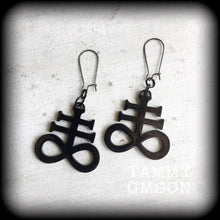 Load image into Gallery viewer, Gauged earrings for stretched lobes, Brimstone, Ear weights, Sigil of Sulphur, Ear hangers, Leviathan, Plug dangles, Tunnel dangles, Gauges