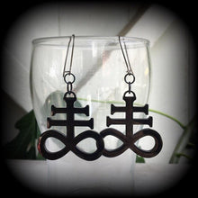 Load image into Gallery viewer, Gauged earrings for stretched lobes, Brimstone, Ear weights, Sigil of Sulphur, Ear hangers, Leviathan, Plug dangles, Tunnel dangles, Gauges