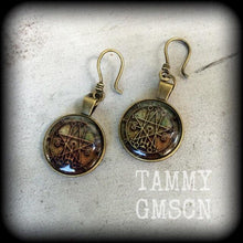 Load image into Gallery viewer, Sigil earrings Occult earrings Sigil of Astaroth earrings Lucifer Church of Satan Temple of Set Pierced ears French hooks 00g 0g 2g 4g 6g 8g