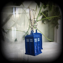 Load image into Gallery viewer, Tardis ear weights Phone box Dr Who Tom Baker Daleks Science Nerd Geek Plug earrings Gauged earrings Ear hangers Tunnel dangles 00g 0g 2g 4g