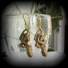 Load image into Gallery viewer, Monkey earrings Thai luck amulet Palad khik Brass Tunnel earrings Love Sex Magick charm Success spell Gauged earrings Plug earrings 2g 4g 6g