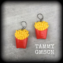 Load image into Gallery viewer, French fries Fast Food earrings French Fries earrings Junk food jewelry Plug dangles Tunnel dangles Chips Lever back hooks Kidney hooks