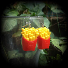 Load image into Gallery viewer, French fries Fast Food earrings French Fries earrings Junk food jewelry Plug dangles Tunnel dangles Chips Lever back hooks Kidney hooks