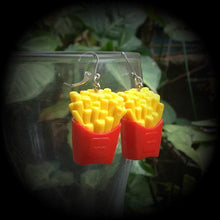 Load image into Gallery viewer, French fries Fast Food earrings French Fries earrings Junk food jewelry Plug dangles Tunnel dangles Chips Lever back hooks Kidney hooks