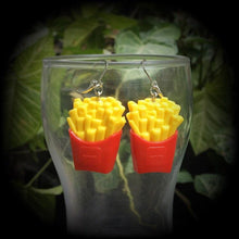 Load image into Gallery viewer, French fries Fast Food earrings French Fries earrings Junk food jewelry Plug dangles Tunnel dangles Chips Lever back hooks Kidney hooks