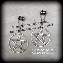 Load image into Gallery viewer, Silver pentagram earrings Witchy Boho Wicca Pagan Pentacle Hippie Evil Coven earrings Gauges Plug earrings Tunnel earrings Pierced ears 8mm