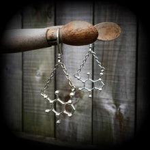 Load image into Gallery viewer, Caffeine ear hangers Molecule ear weights 3mm tunnel dangles 4mm plug dangles 5mm plug earrings 6mm tunnel earrings 8mm gauged earrings 0g